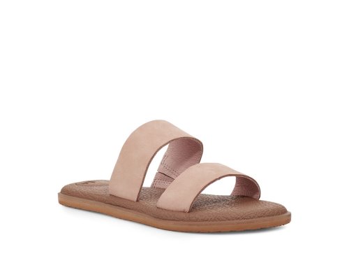 Sanuk Womens Yoga Gora Leather Rose Slides | QAMXUR524